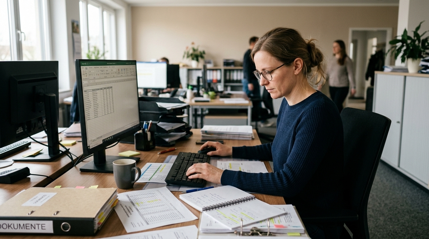 Realistisches Büro-Headerbild zu KI-Entlastung im Backoffice eines mittelständischen Unternehmens