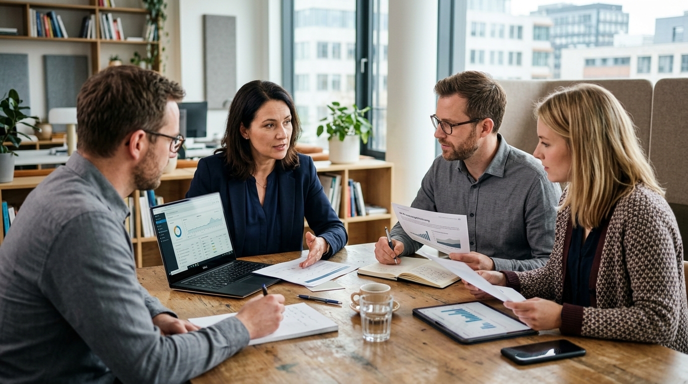 Realistisches Header-Bild zu KI-Einführung, Zusammenarbeit und Akzeptanz im Mittelstand